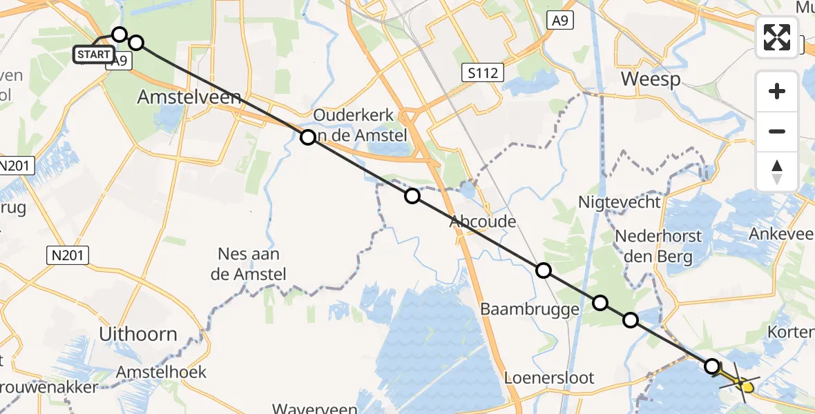 Routekaart van de vlucht: Politiehelikopter naar Kortenhoef, Aalsmeer