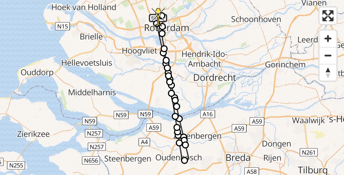 Routekaart van de vlucht: Lifeliner 2 naar Rotterdam The Hague Airport, Landzichtstraat