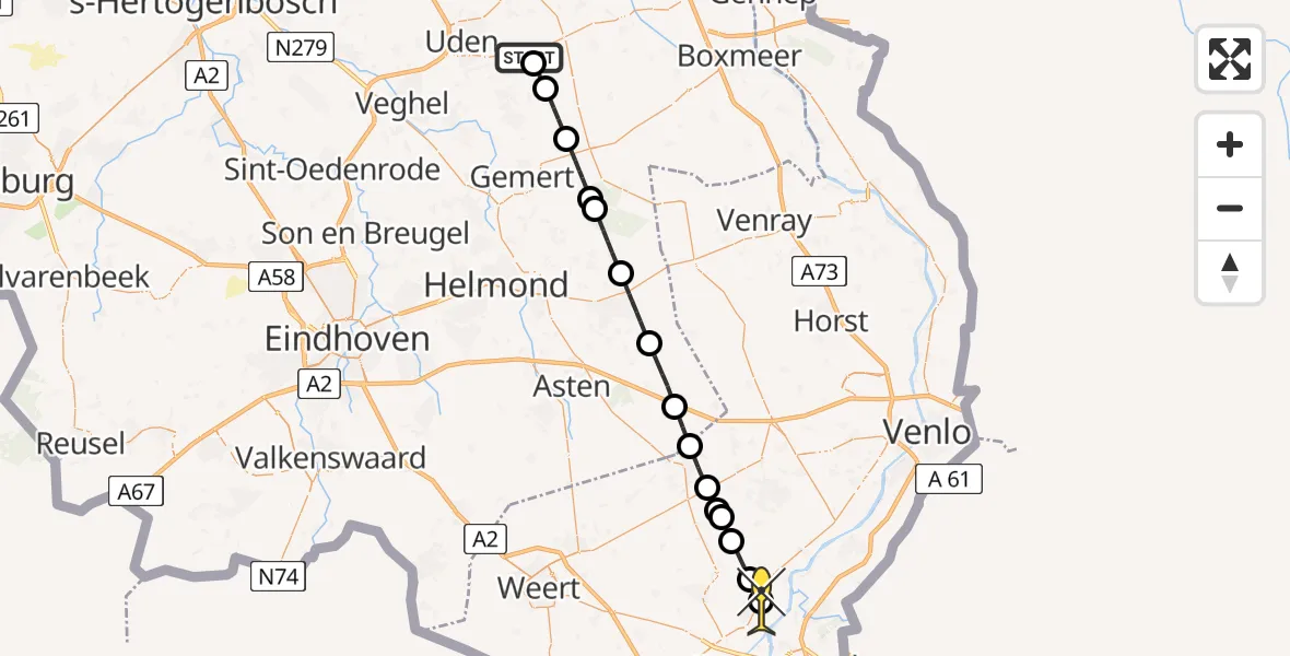 Routekaart van de vlucht: Lifeliner 3 naar Nunhem, Boscomplex Odiliapeel