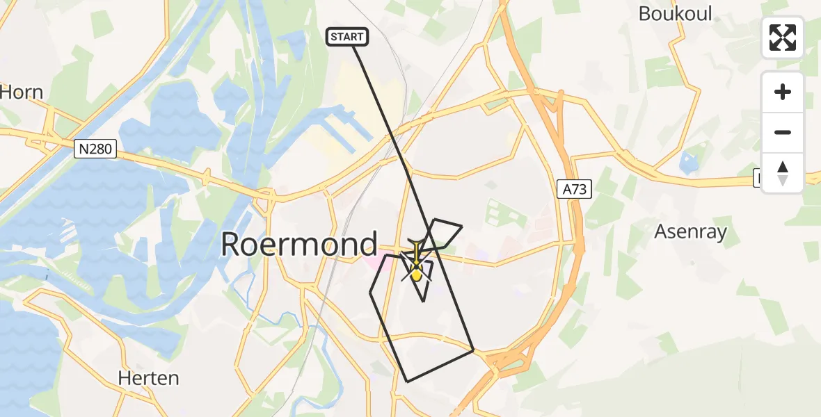 Routekaart van de vlucht: Lifeliner 3 naar Roermond, Maasnielderweg