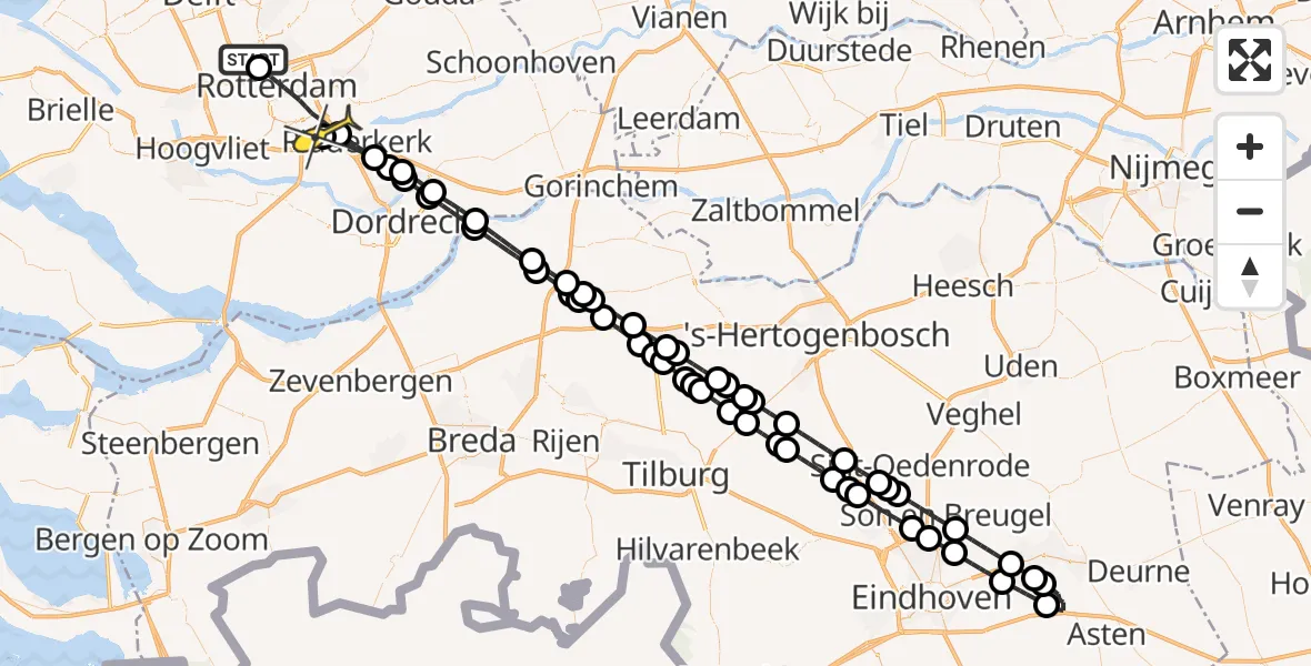 Routekaart van de vlucht: Lifeliner 2 naar Rotterdam, Brandenburgbaan