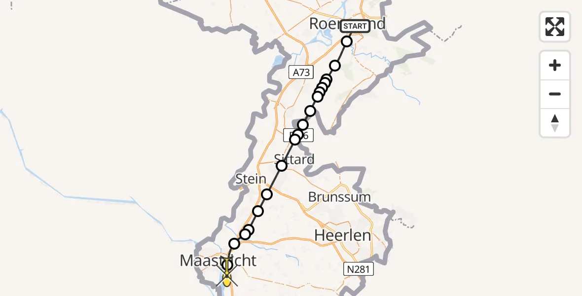 Routekaart van de vlucht: Lifeliner 3 naar Maastricht UMC+, Kruiswegpark