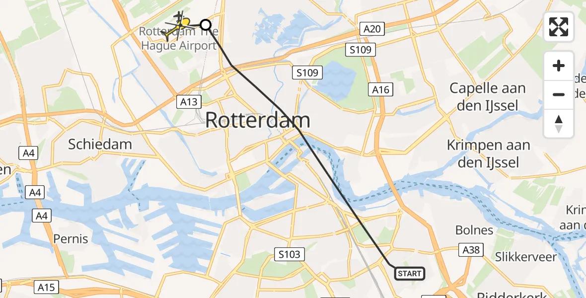 Routekaart van de vlucht: Lifeliner 2 naar Rotterdam The Hague Airport, Sportlaan