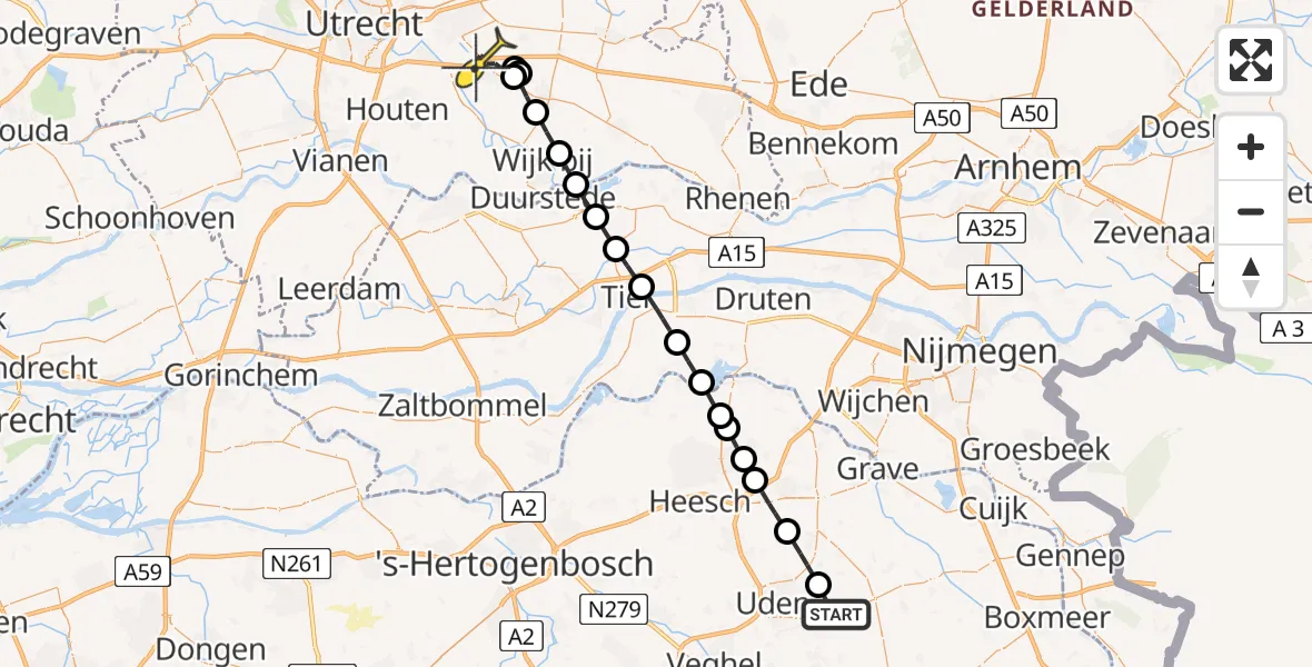 Routekaart van de vlucht: Lifeliner 3 naar Driebergen-Rijsenburg, Hoofdstraat