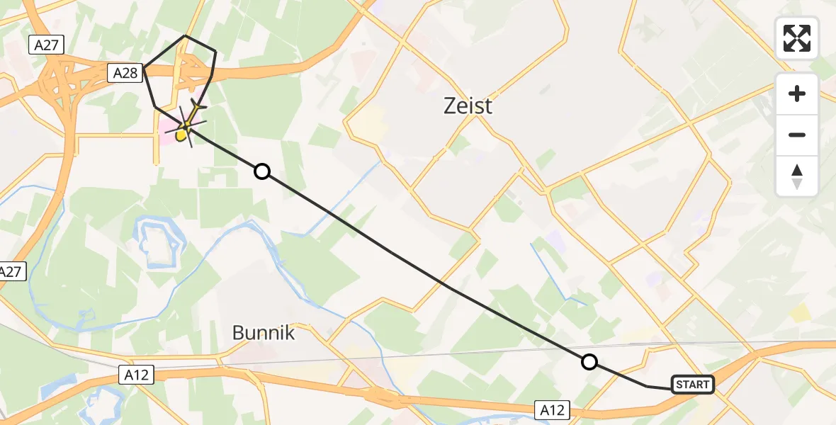 Routekaart van de vlucht: Lifeliner 3 naar Universitair Medisch Centrum Utrecht, Rijnwijckse Wetering