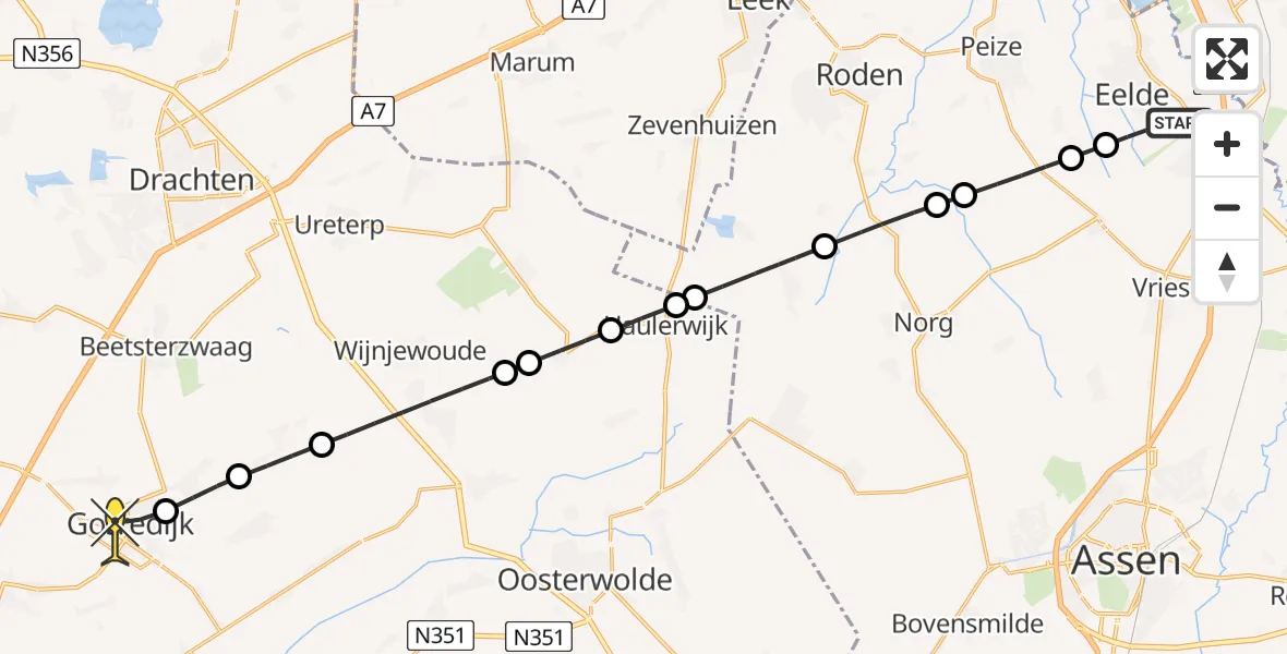 Routekaart van de vlucht: Lifeliner 4 naar Gorredijk, Veldkampweg