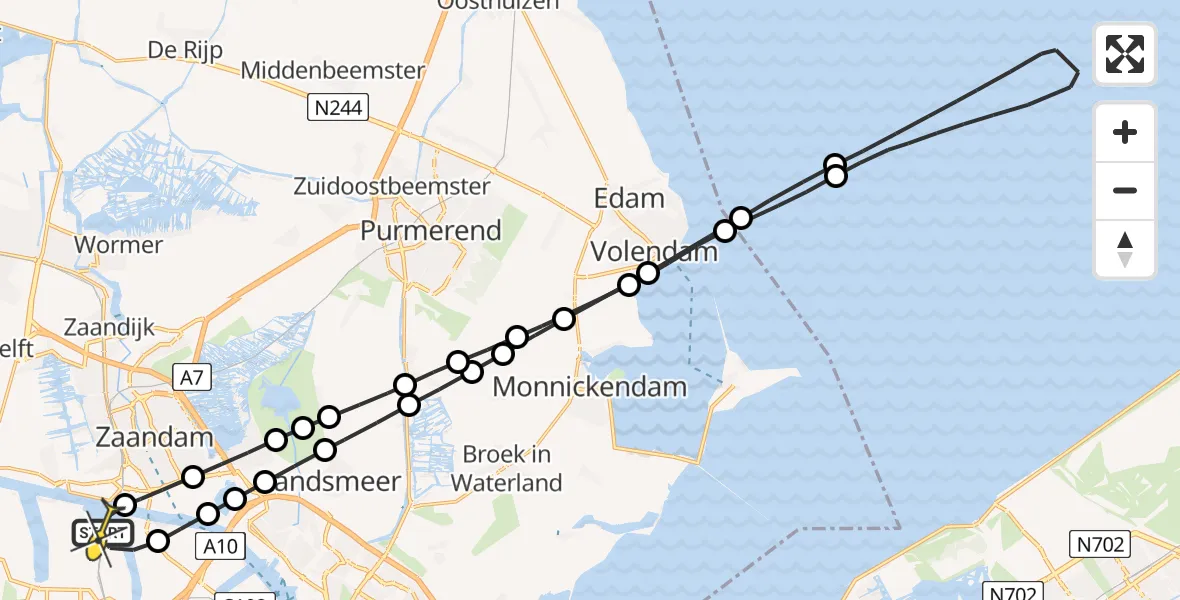 Routekaart van de vlucht: Lifeliner 1 naar Amsterdam Heliport, Kompasweg