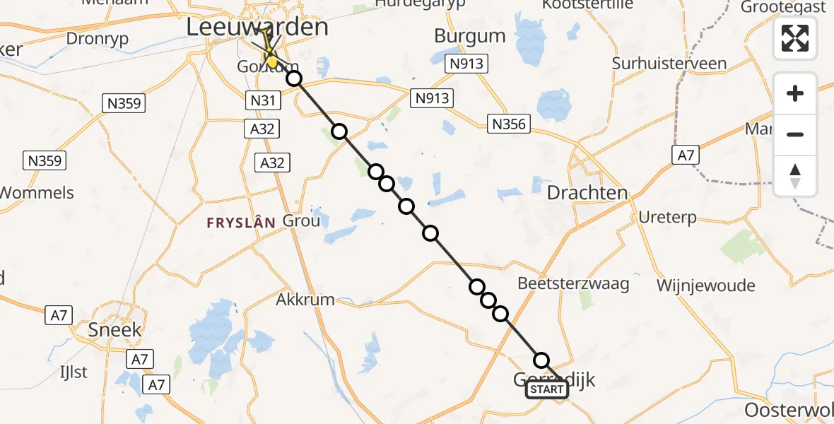 Routekaart van de vlucht: Lifeliner 4 naar Leeuwarden, Prieel