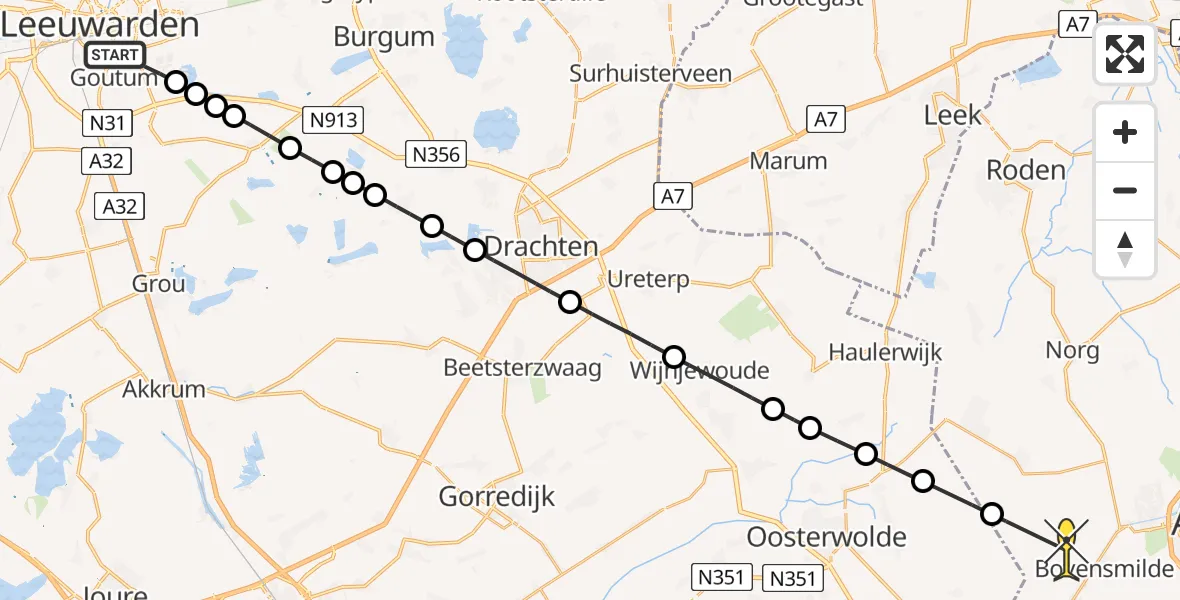 Routekaart van de vlucht: Lifeliner 4 naar Bovensmilde, Wiardaplantage