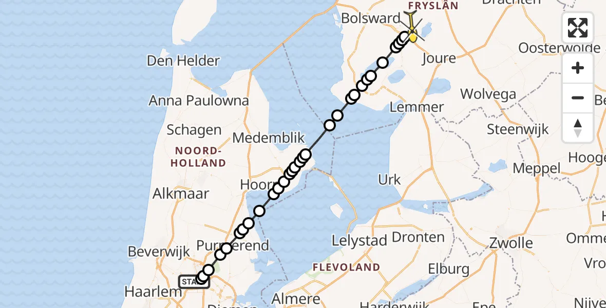Routekaart van de vlucht: Lifeliner 1 naar Sneek, Kajuitpad