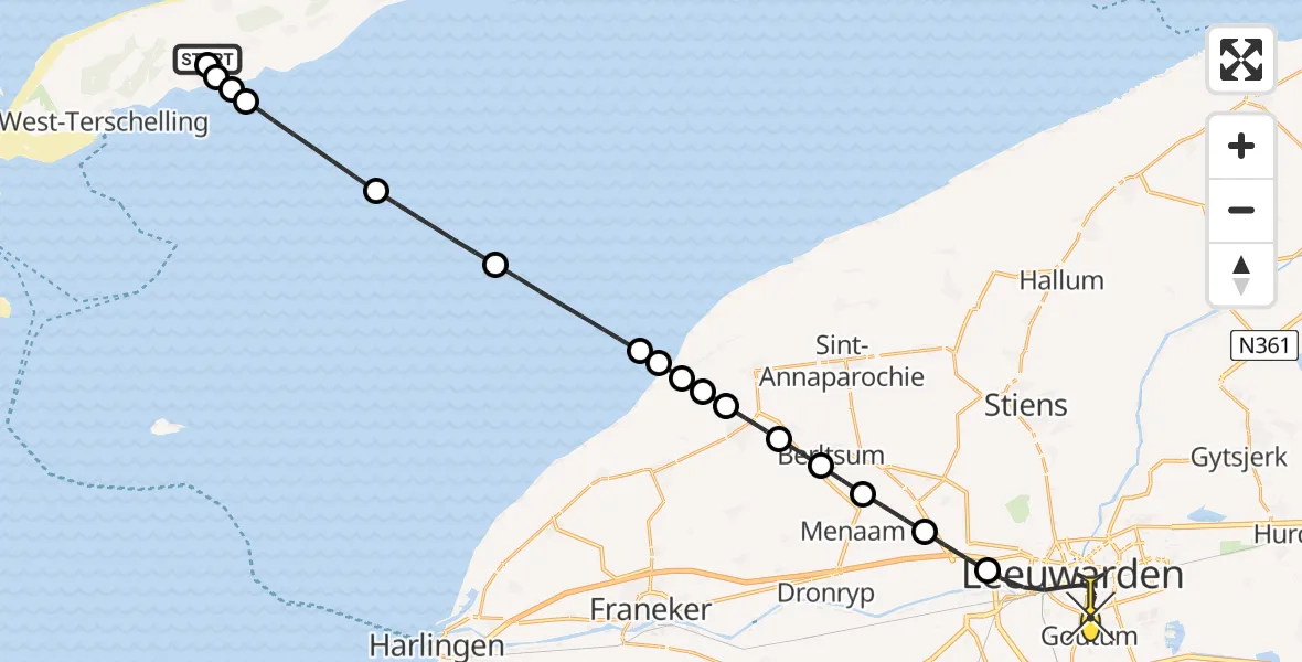 Routekaart van de vlucht: Ambulancehelikopter naar Leeuwarden, Ponswiel
