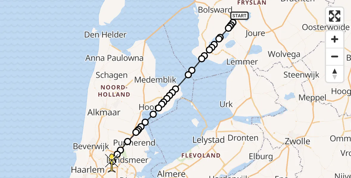 Routekaart van de vlucht: Lifeliner 1 naar Amsterdam Heliport, Boegspriet