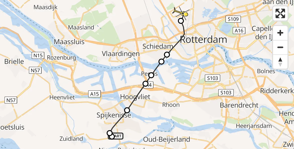 Routekaart van de vlucht: Lifeliner 2 naar Rotterdam The Hague Airport, Laurierdonk