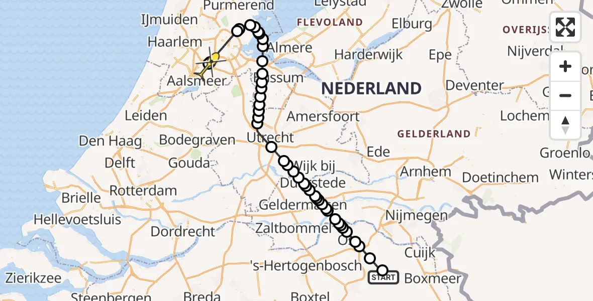 Vluchtroute Politiehelikopter van Vliegbasis Volkel naar Schiphol