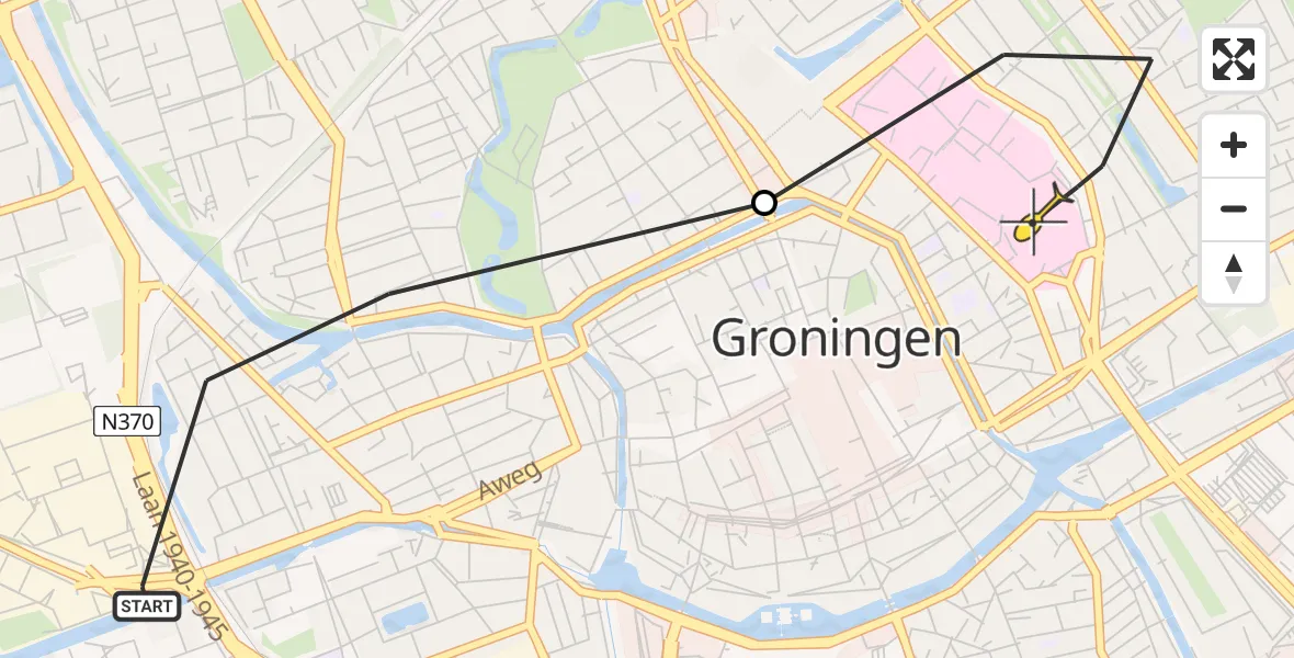 Routekaart van de vlucht: Lifeliner 4 naar Universitair Medisch Centrum Groningen, Regentessestraat