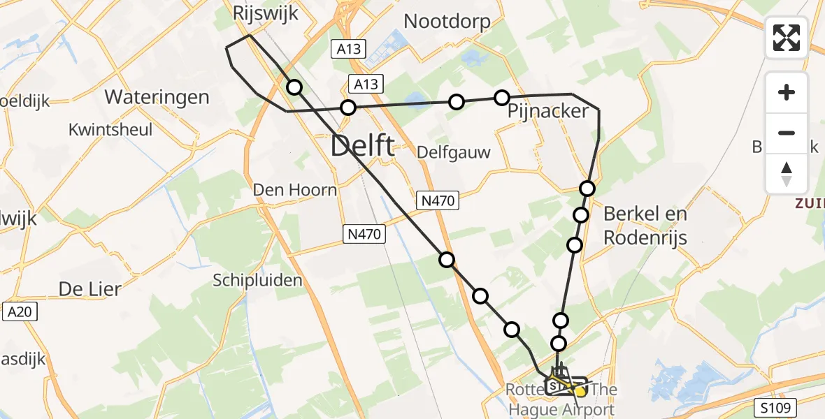 Routekaart van de vlucht: Lifeliner 2 naar Rotterdam The Hague Airport, Schieveense polder