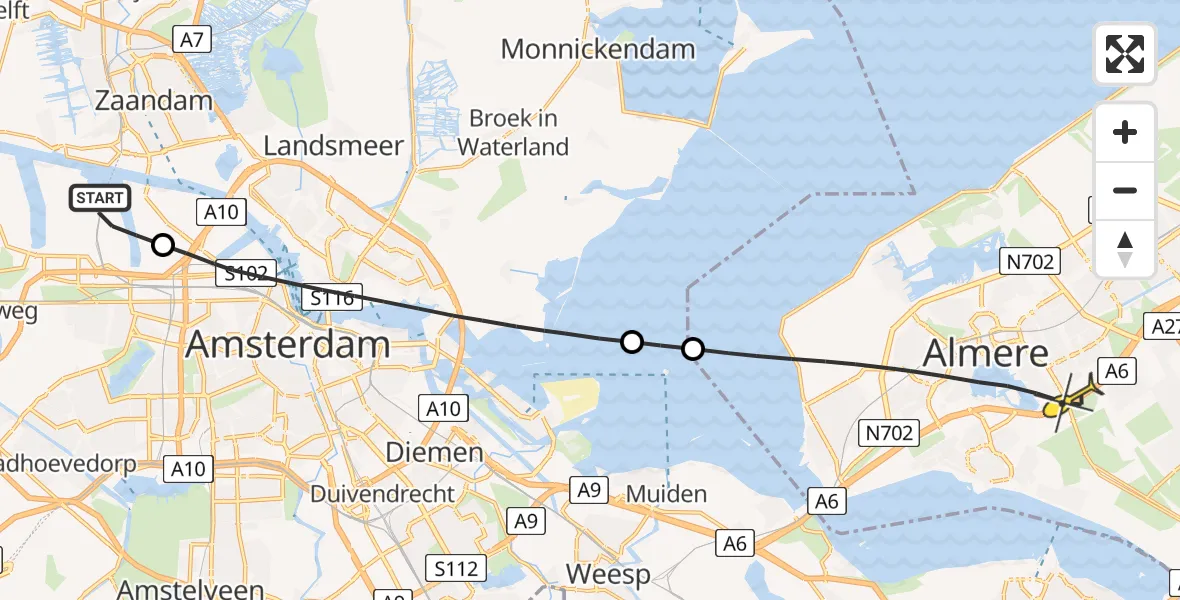 Routekaart van de vlucht: Lifeliner 1 naar Almere, Maltaweg