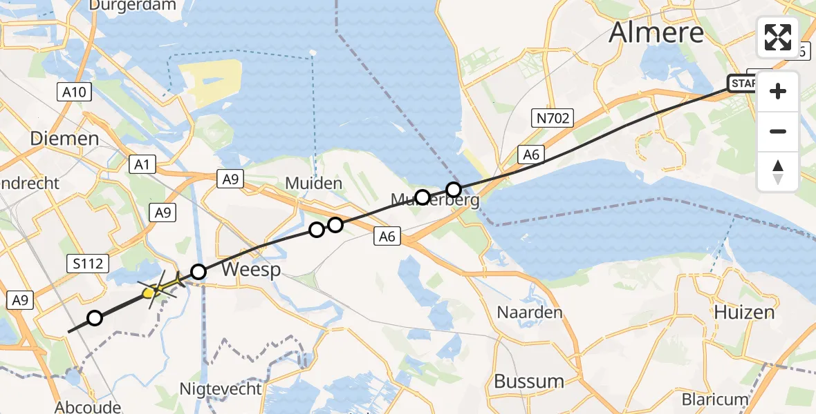 Routekaart van de vlucht: Lifeliner 1 naar Amsterdam, Almere-Haven