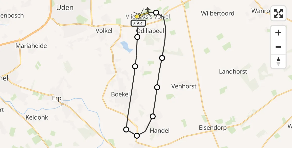 Routekaart van de vlucht: Lifeliner 3 naar Vliegbasis Volkel, Vogelstraat