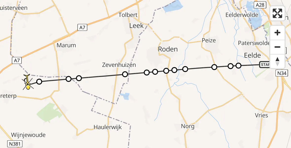 Routekaart van de vlucht: Lifeliner 4 naar Frieschepalen, Hoofdweg