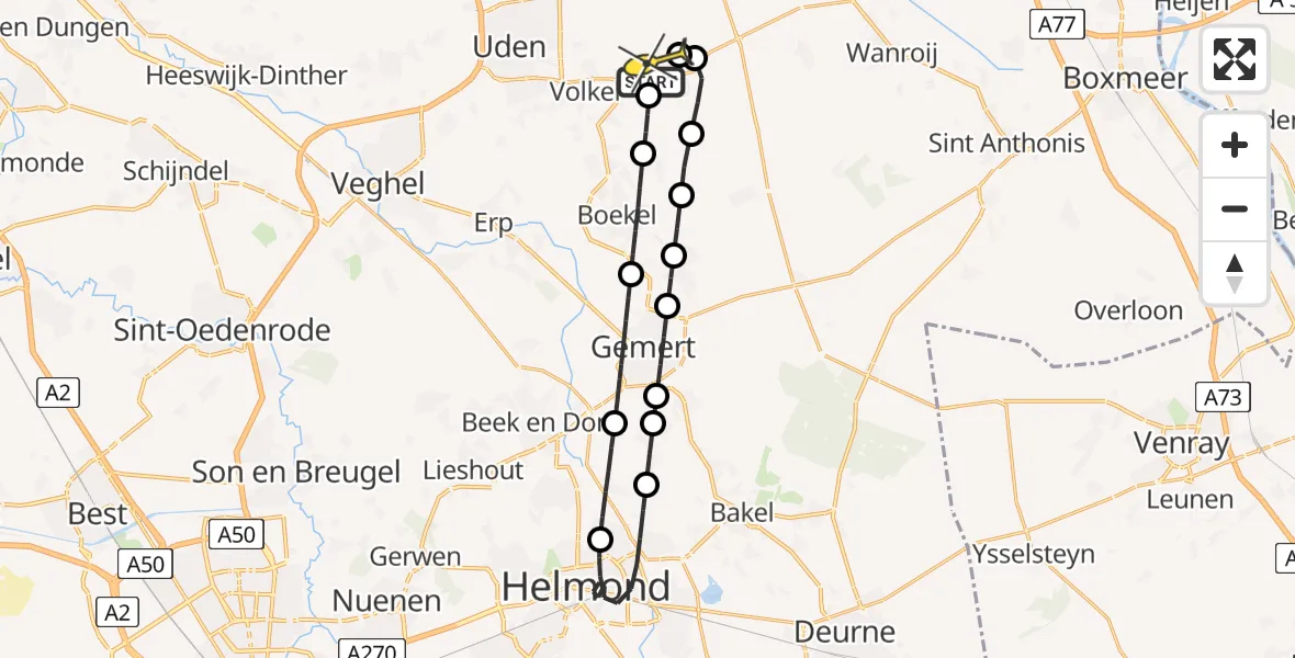 Routekaart van de vlucht: Lifeliner 3 naar Vliegbasis Volkel, Oosterheidestraat