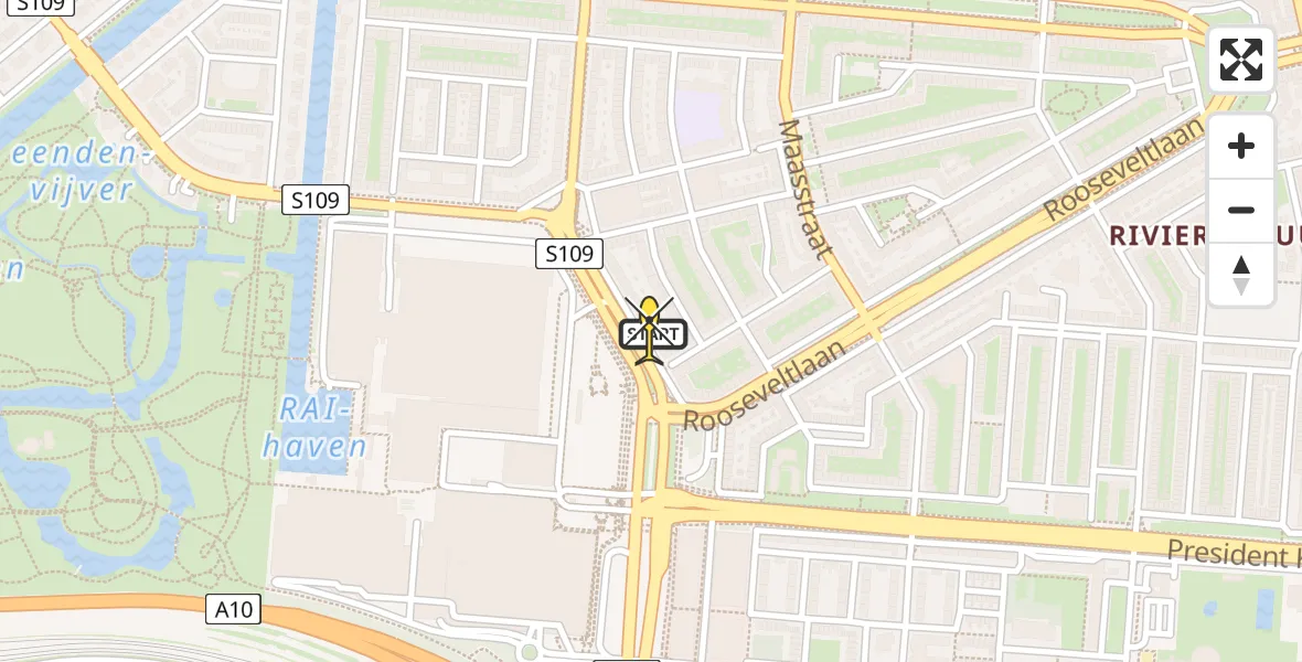 Routekaart van de vlucht: Politieheli naar Amsterdam, Europaplein