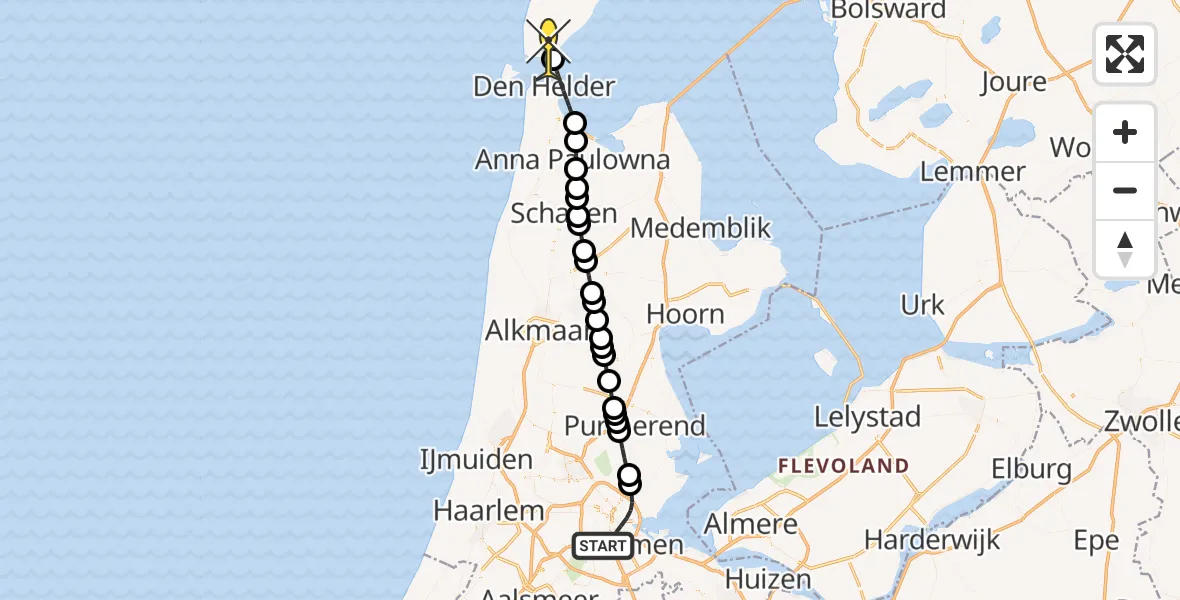 Routekaart van de vlucht: Politieheli naar Den Hoorn, Antonio Vivaldistraat