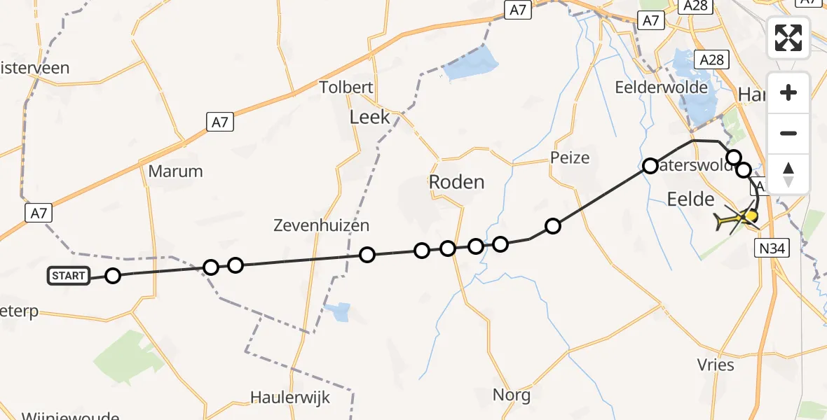 Routekaart van de vlucht: Lifeliner 4 naar Groningen Airport Eelde, Langpaed
