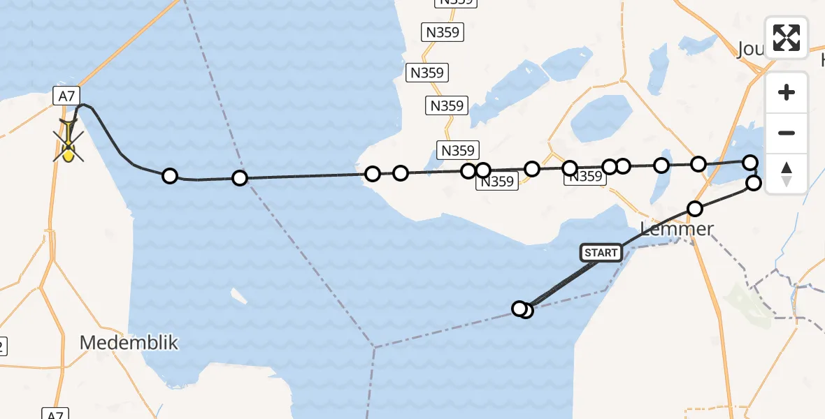 Routekaart van de vlucht: Kustwachthelikopter naar Wieringerwerf, Sluitgatweg