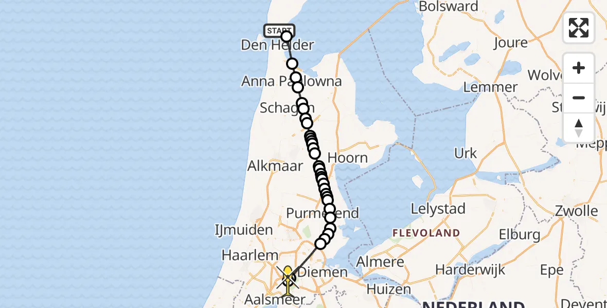 Routekaart van de vlucht: Politieheli naar Schiphol, Mokweg