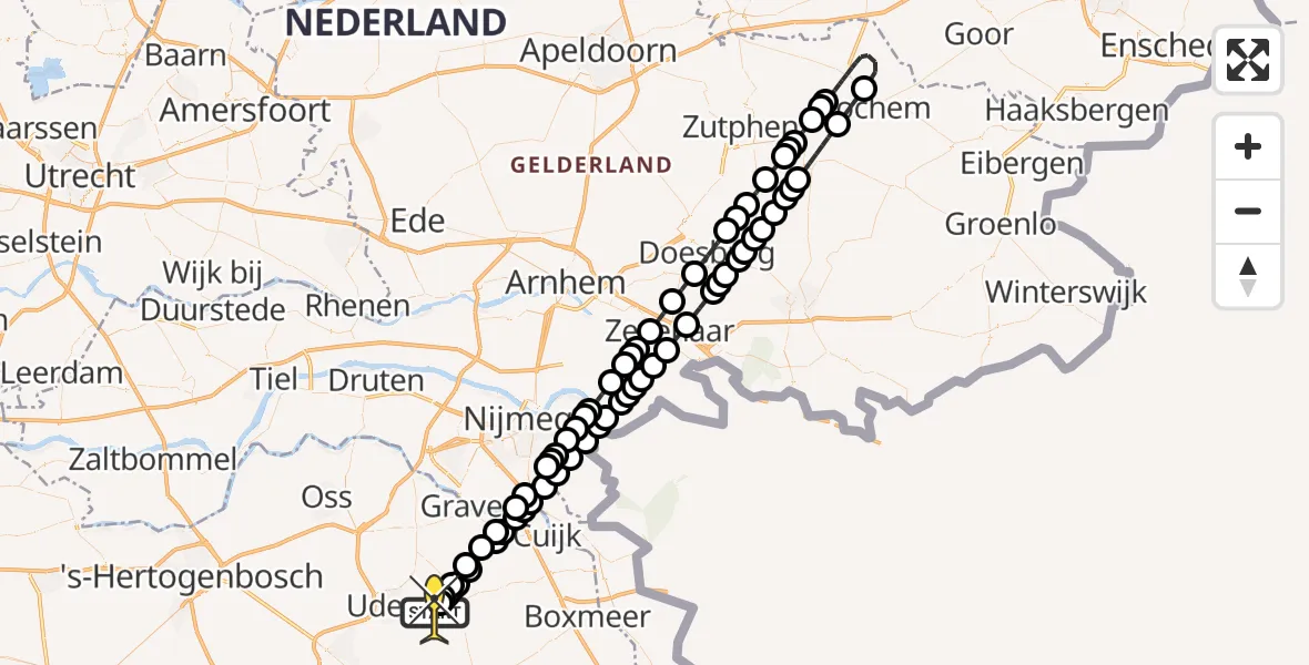 Routekaart van de vlucht: Lifeliner 3 naar Vliegbasis Volkel, Trentsedijk