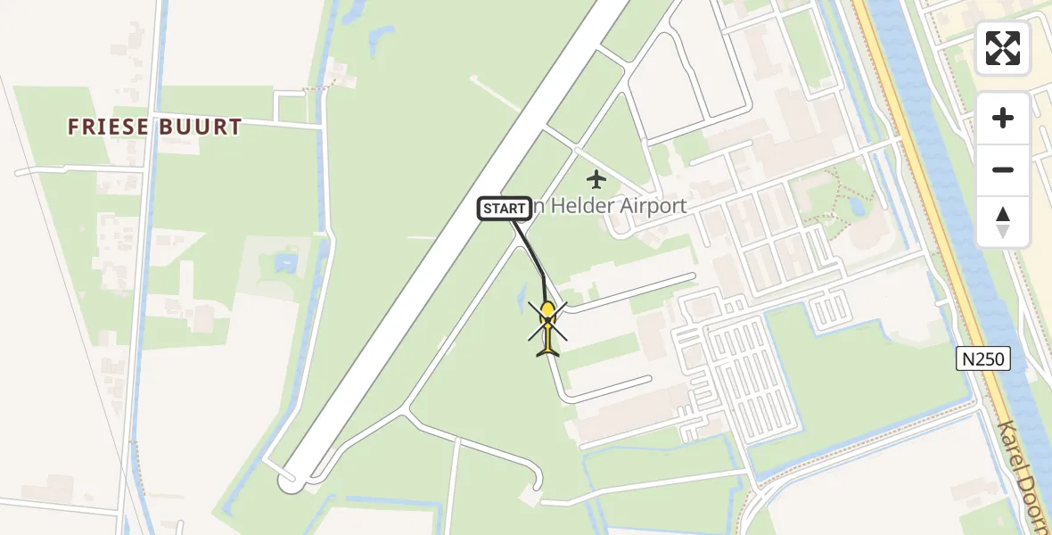 Routekaart van de vlucht: Kustwachthelikopter naar Vliegveld De Kooy, Luchthavenweg