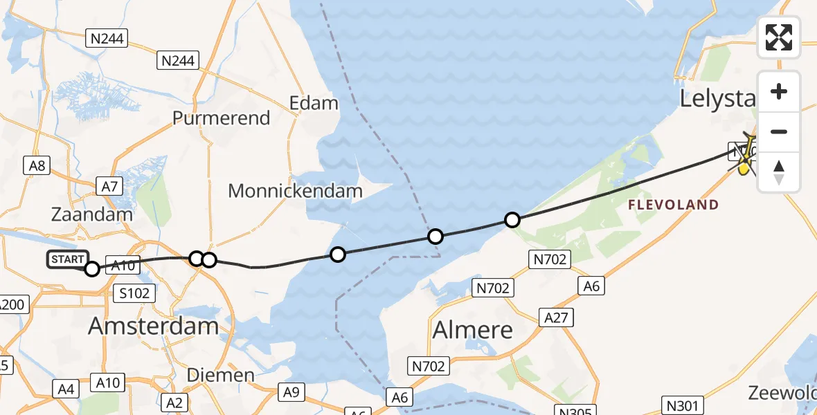 Routekaart van de vlucht: Lifeliner 1 naar Lelystad, Westhaven