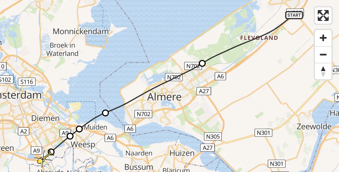 Routekaart van de vlucht: Lifeliner 1 naar Academisch Medisch Centrum (AMC), Helipad