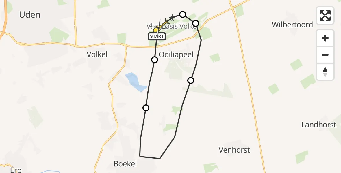Routekaart van de vlucht: Lifeliner 3 naar Vliegbasis Volkel, Vinkenstraat