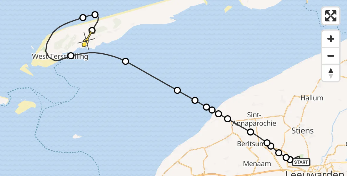 Routekaart van de vlucht: Ambulanceheli naar Midsland, Keegsdijkje