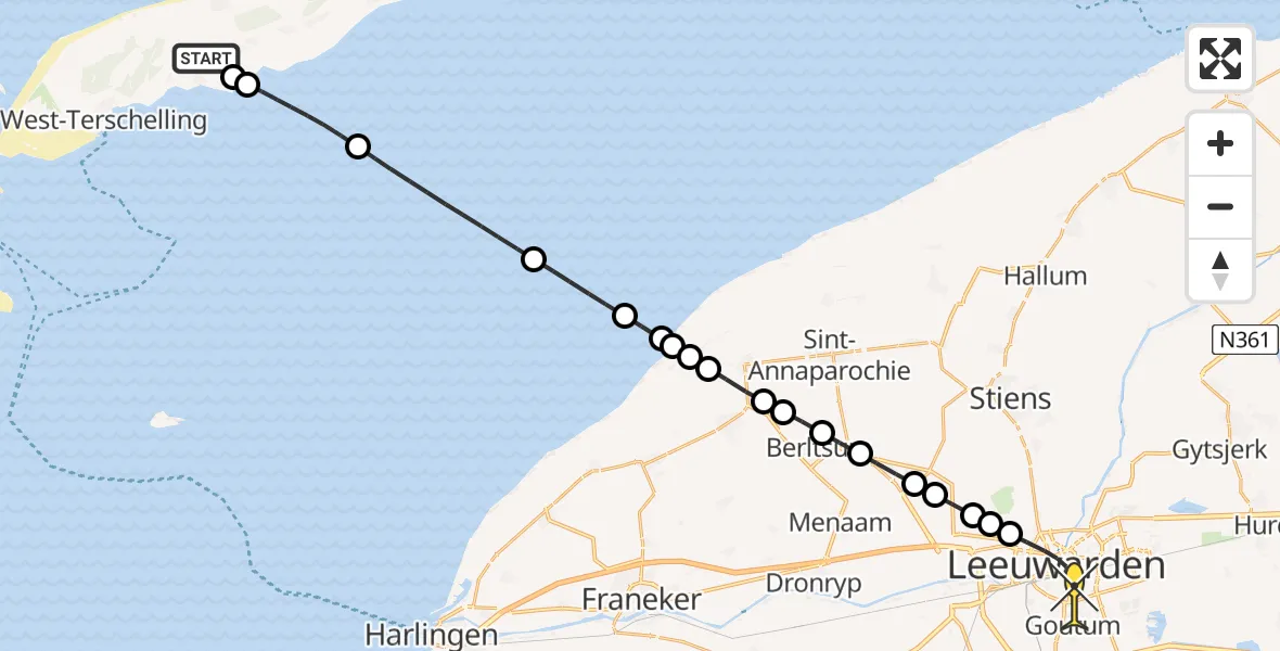 Routekaart van de vlucht: Ambulanceheli naar Leeuwarden, Striep