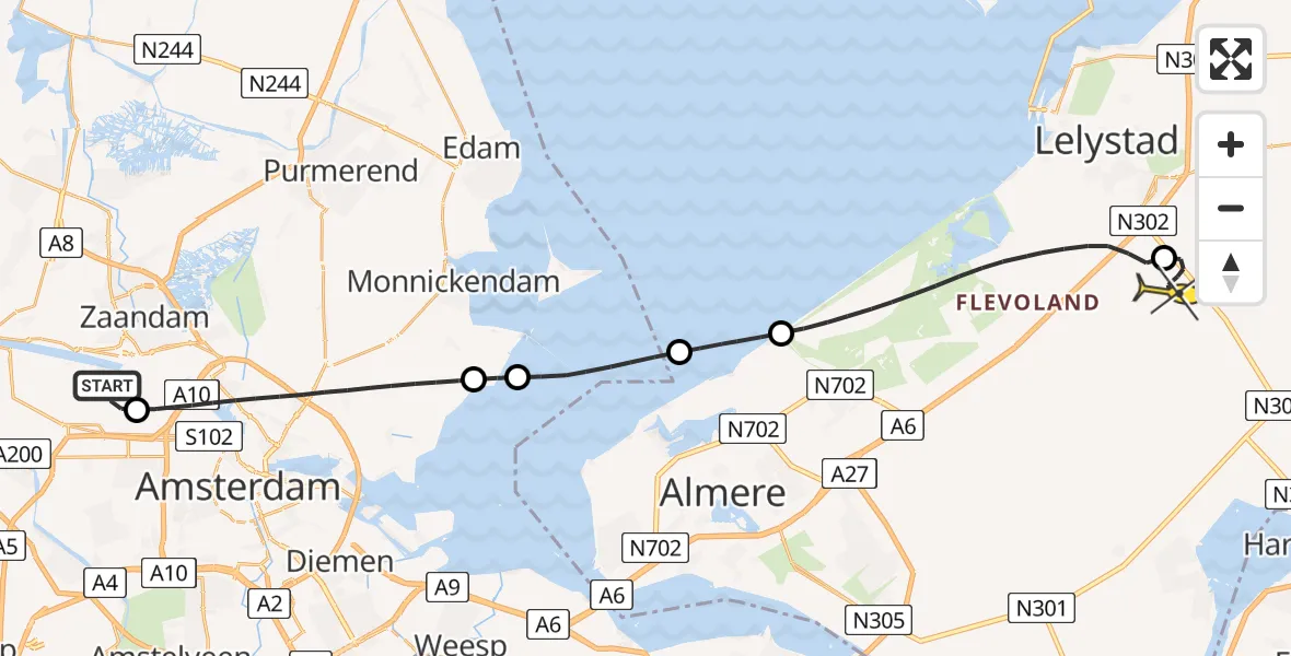 Routekaart van de vlucht: Lifeliner 1 naar Lelystad Airport, Corsicaweg