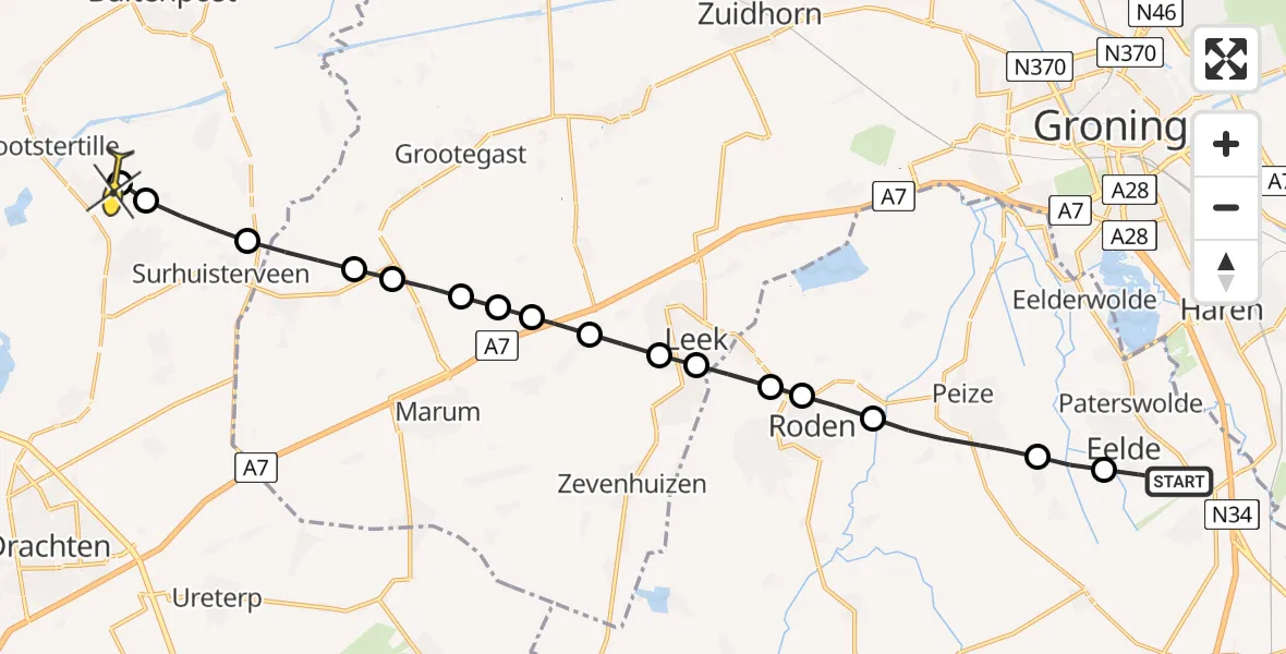 Routekaart van de vlucht: Lifeliner 4 naar Drogeham, Hoofdweg