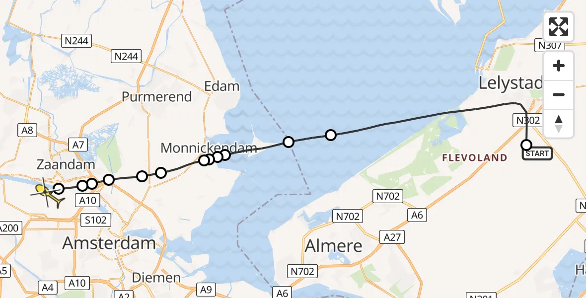 Routekaart van de vlucht: Lifeliner 1 naar Amsterdam Heliport, Talingweg