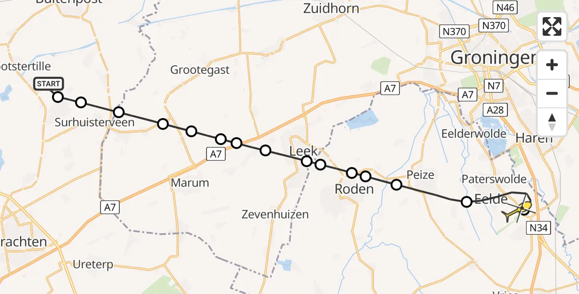 Routekaart van de vlucht: Lifeliner 4 naar Groningen Airport Eelde, Krúswei