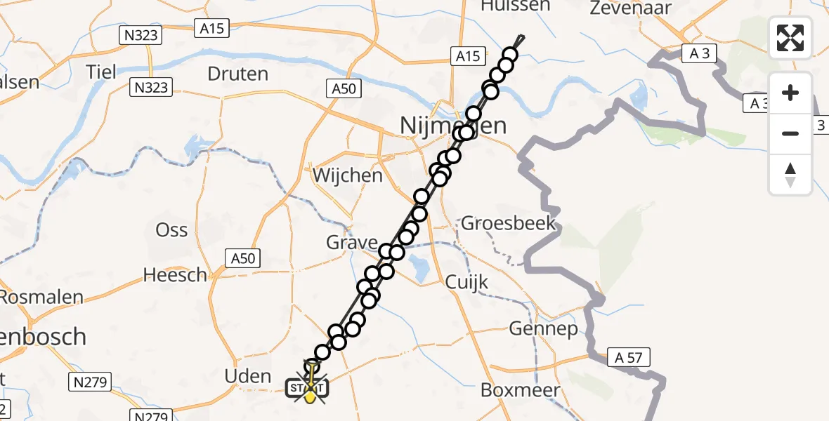 Routekaart van de vlucht: Lifeliner 3 naar Vliegbasis Volkel, Zeelandsedijk