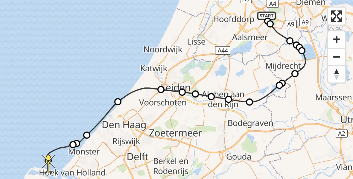 Routekaart van de vlucht: Politiehelikopter naar Hoek van Holland, Halim P.K. straat