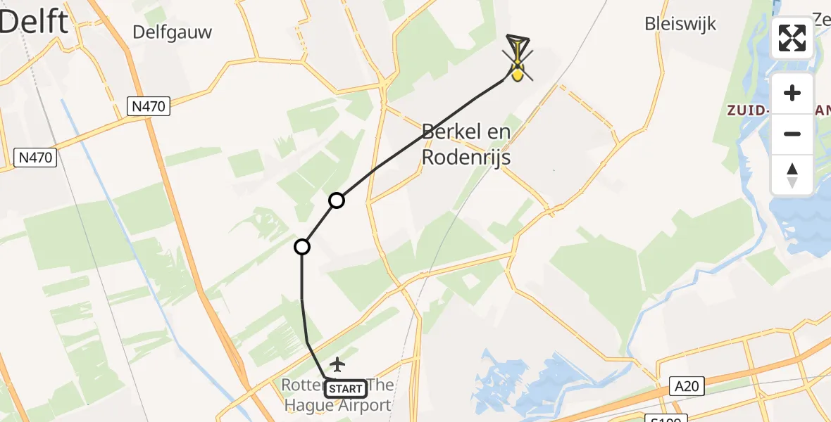 Routekaart van de vlucht: Lifeliner 2 naar Berkel en Rodenrijs, Saturnus