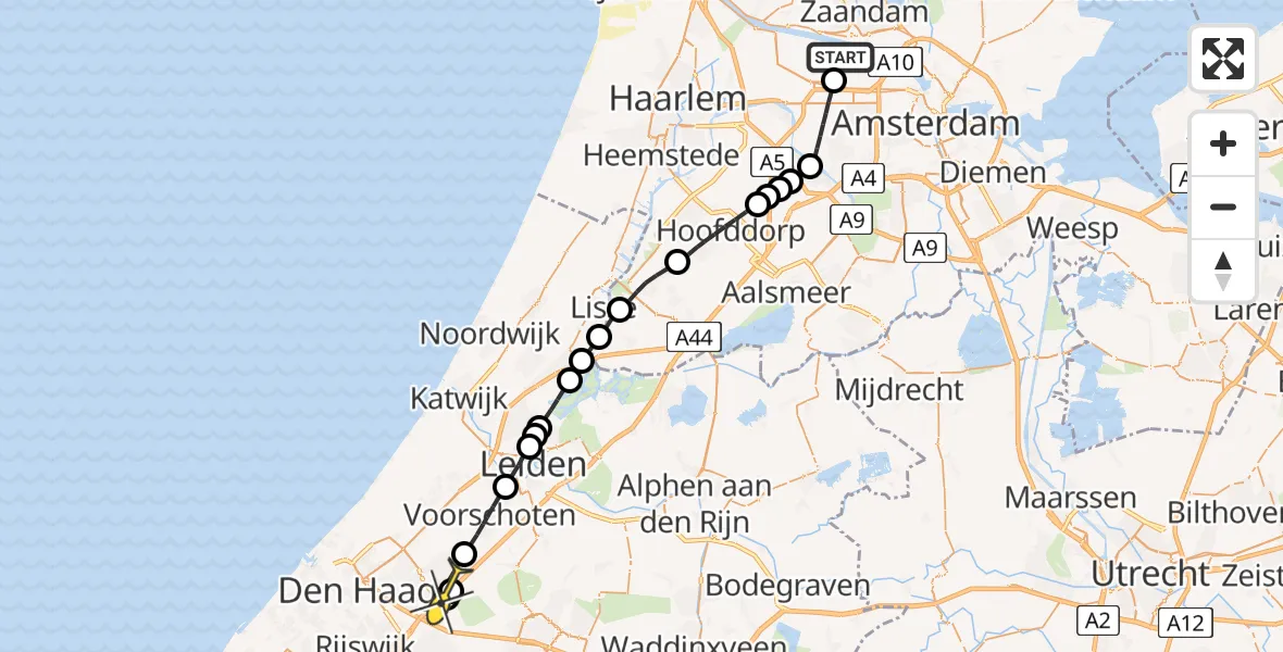 Routekaart van de vlucht: Lifeliner 1 naar Leidschendam, Nieuw-Zeelandweg