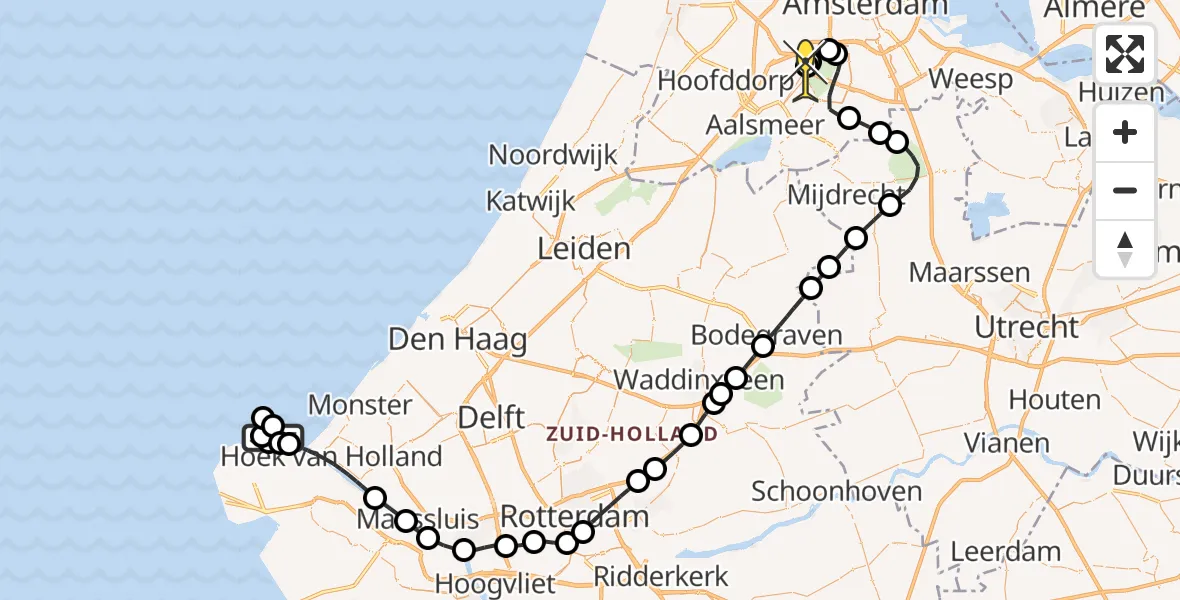 Routekaart van de vlucht: Politieheli naar Schiphol, Maasgeul