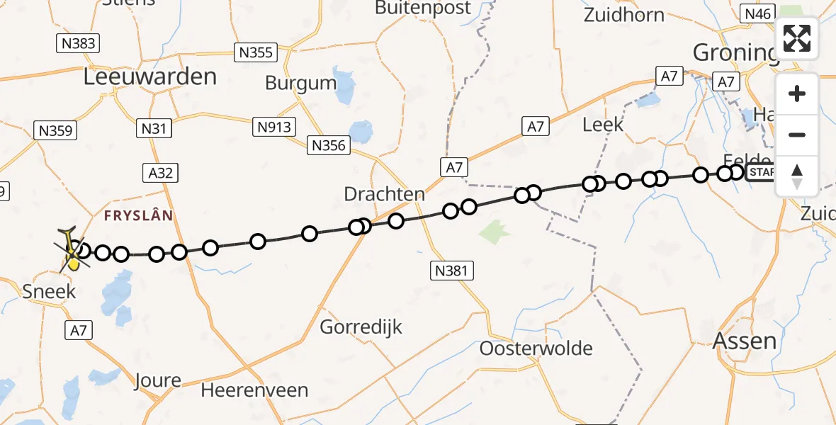 Routekaart van de vlucht: Lifeliner 4 naar Scharnegoutum, Oosterloop