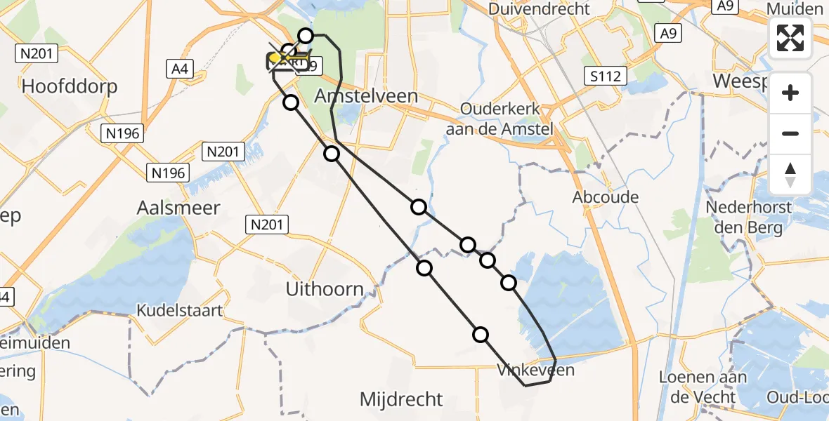 Vluchtroute Politiehelikopter van Schiphol naar Schiphol