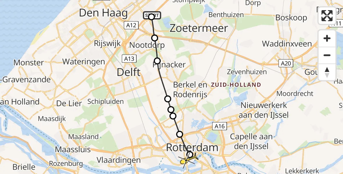 Routekaart van de vlucht: Lifeliner 1 naar Erasmus MC, Henriëtte van der Meydreef