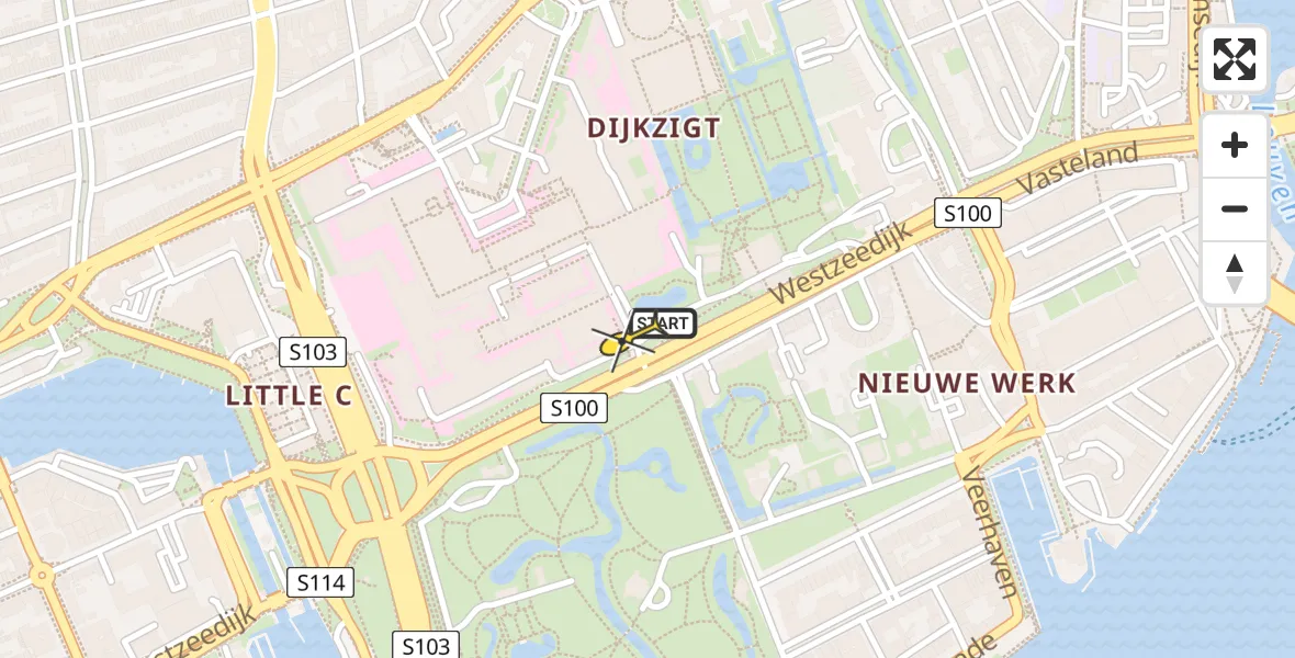 Routekaart van de vlucht: Lifeliner 1 naar Erasmus MC, Westzeedijk